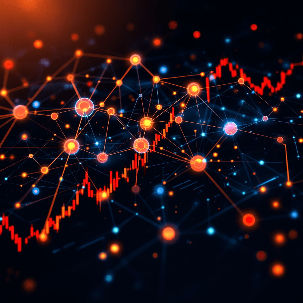 AI generated: A stylized neural network overlay over a dynamic stock market graphic, combined with symbols for art...