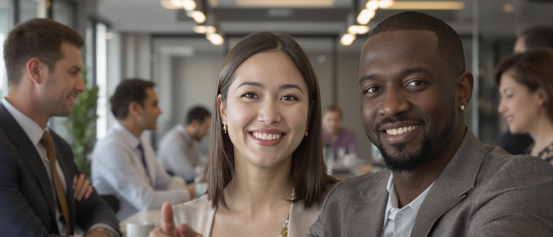AI generated: /imagine prompt: Modern boardroom with diverse executives, 45-year-old Asian woman (natural smile wi...