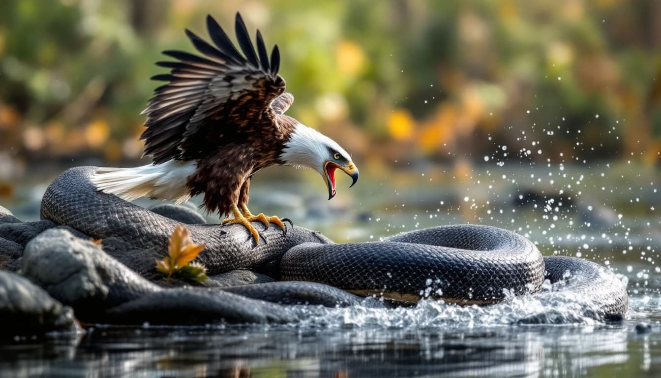 AI generated: eagle is hunting a snake