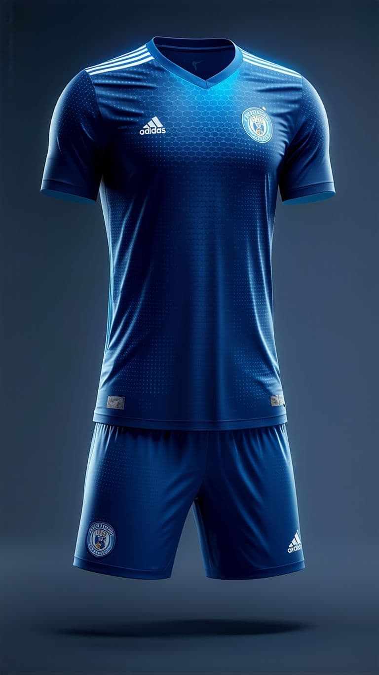 AI generated: "Design a high-definition soccer kit with a sleek, modern, and minimalist aesthetic. The kit feature...