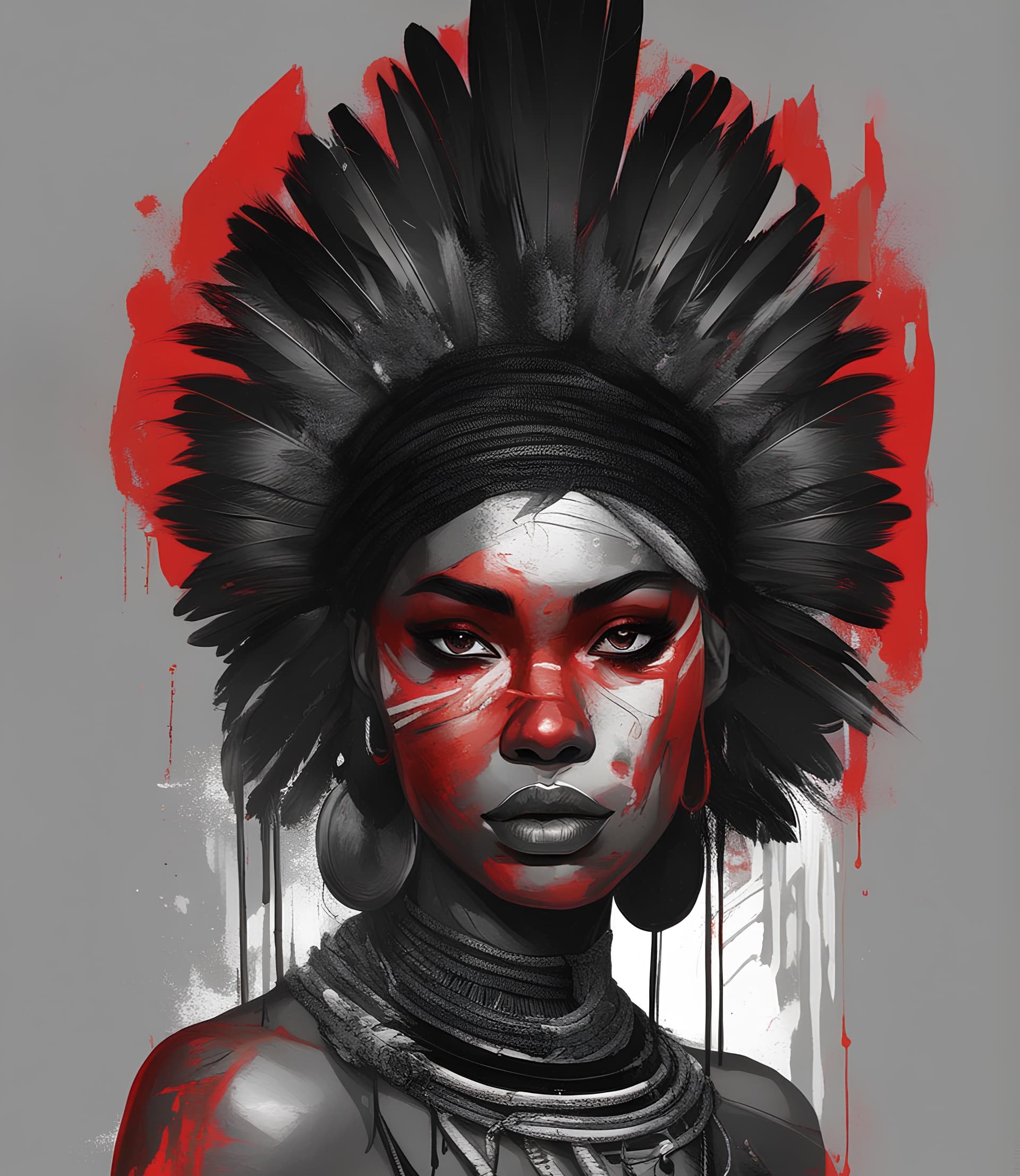 AI generated: a woman with black hair and red paint on her face, vector art, by João Artur da Silva, trending on c...