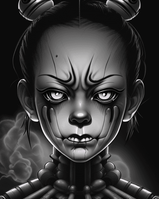 AI generated: fnaf ennard sister location official anime manga ink pencil drawing portrait kpop idol closeup tired...