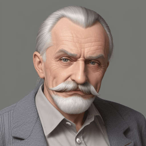 AI generated: A old polish man with a grey hair, receding hariline and a moustache in a 1980s sitcom
