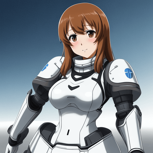 AI generated: girls und panzer, nishizumi miho, sci-fi armor, white and blue markings, sexy, 2d.