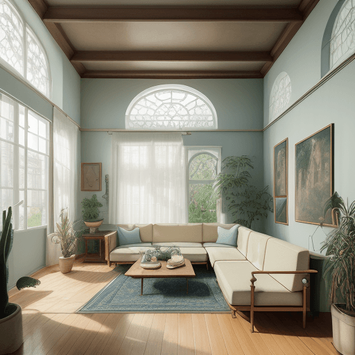 AI generated: High resolution photography interior design, dreamy sunken living room conversation pit, wooden floo...