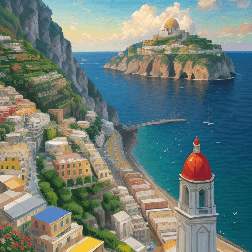 AI generated: Cat painting, oil painting, impressionist style, sunny day, colorful buildings and domes overlooking...