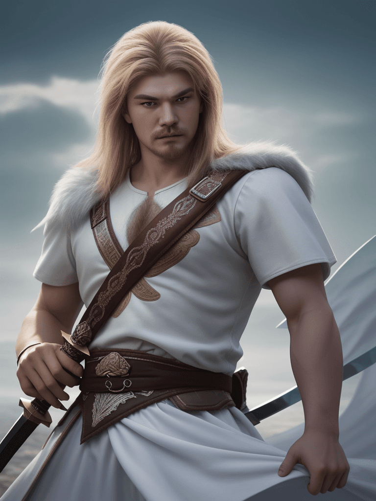 AI generated: A bogatyr with a sword, close-up., 4К