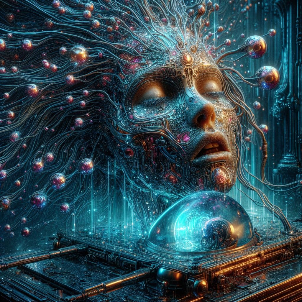 AI generated: disturbing scene, A bionic girl in a very strange mysterious World, beautiful and creepy ,different ...