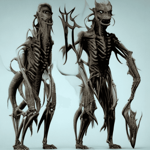 AI generated: The humanoid monsters are 8 feet tall.  Their skin is thick and rugged, they have no hair or feather...