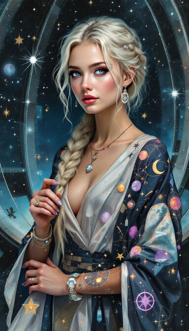 AI generated: "Silvered Astronomer in a Cosmic Observatory": A mesmerizing abstract painting portrays an astronome...