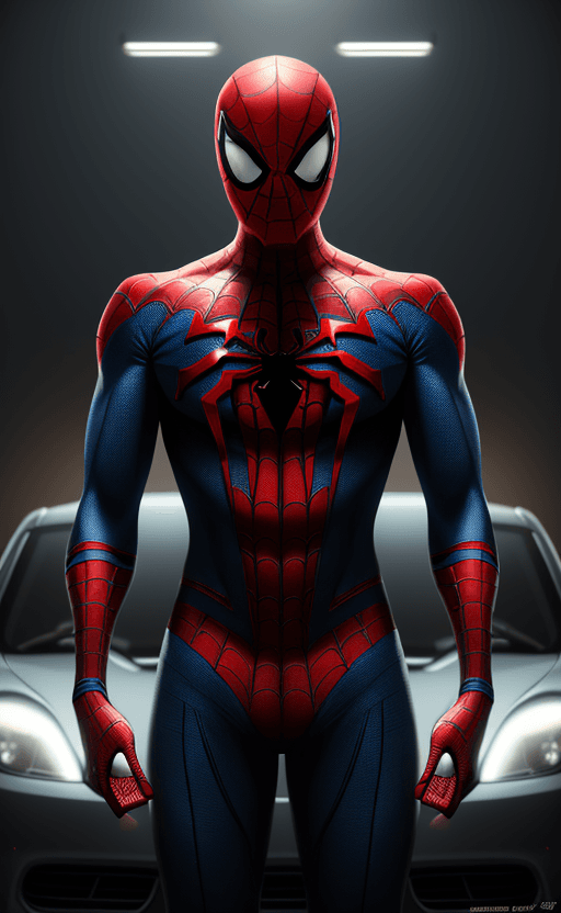 AI generated: car superheros with the design and character of spiderman The Car superheros  is gold and blue dark,...