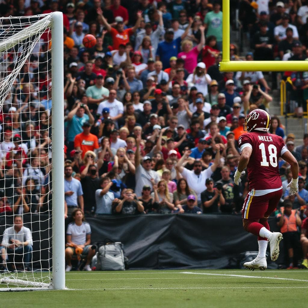 AI generated: Football Player Shots The basketball In the Goal And Run Into The Crowds