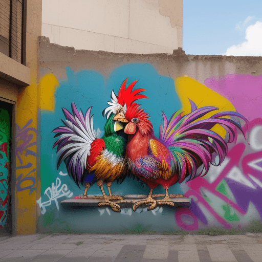 AI generated: Graffiti roosters, street art that says "Coliseo La Chacrita", urban graffiti --v 6.0