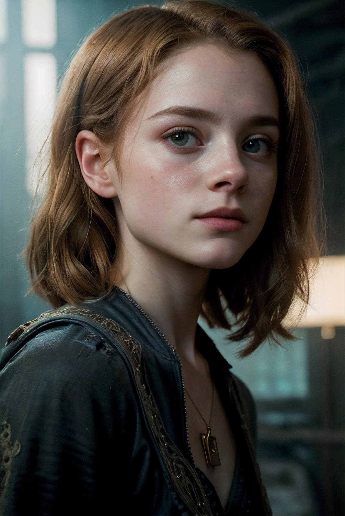 AI generated: JuliaAdamenko, (physically based rendering, photographic close up scale), girl dark, dystopia, (in s...
