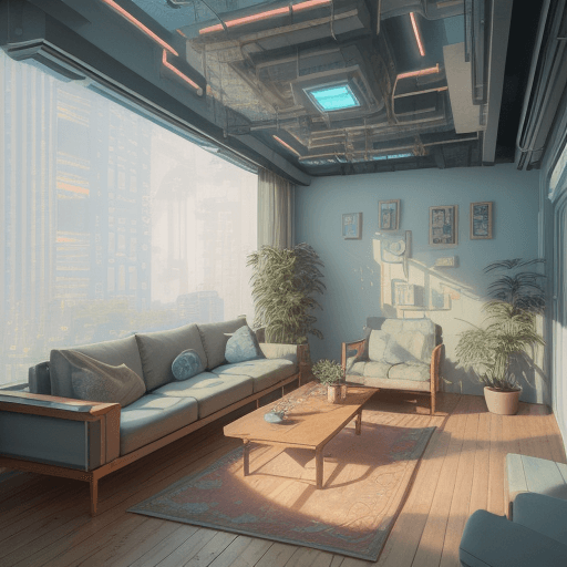 AI generated: city,cyberpunk,future,High resolution photography interior design, dreamy sunken living room convers...