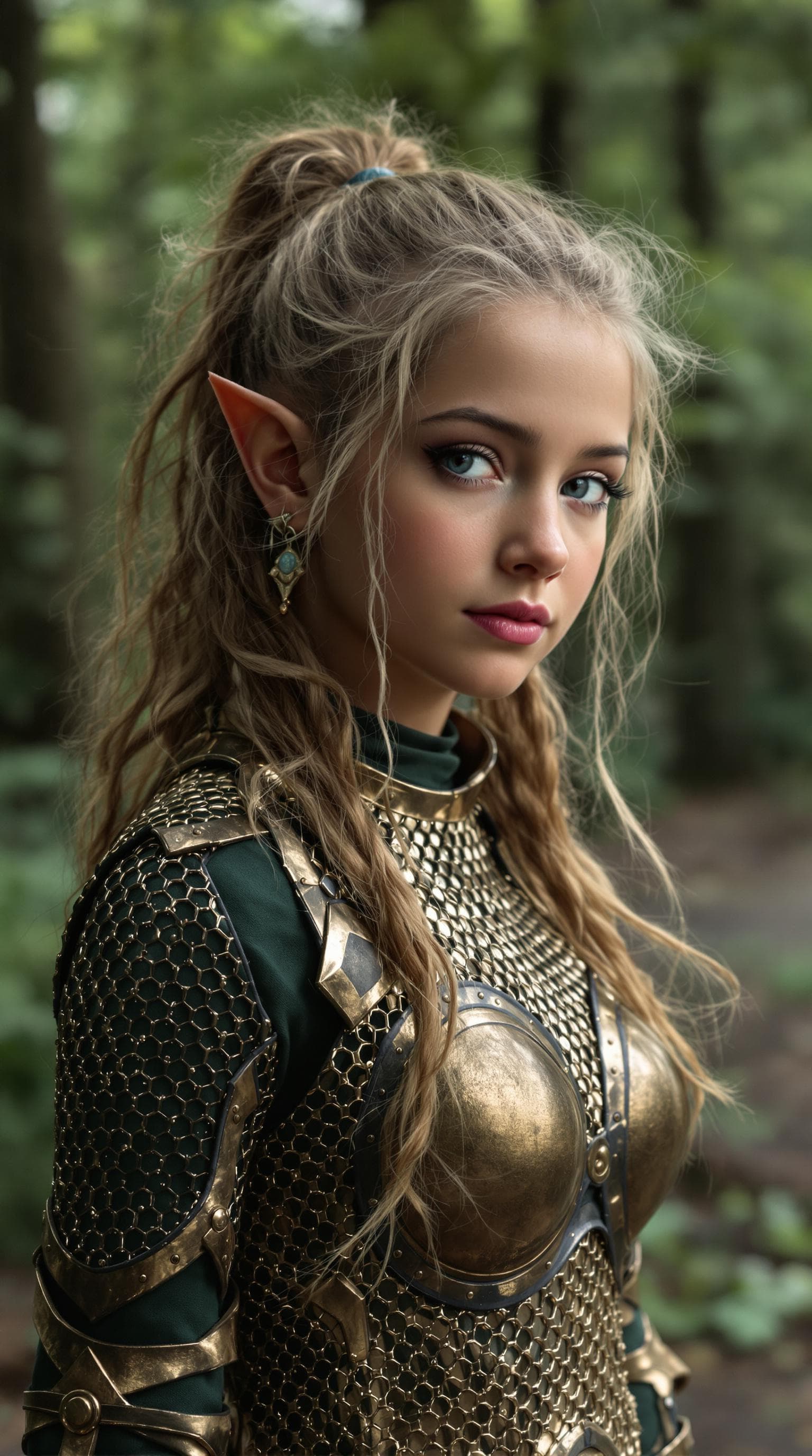 AI generated: a professional photo of a exceptionally beautiful girl in the world (tween) short eared elf queen, i...