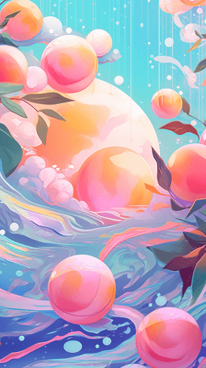 AI generated: A surreal illustration, anime dreamy mango floating and swirling, ethereal-air, inspired by Dan McPh...