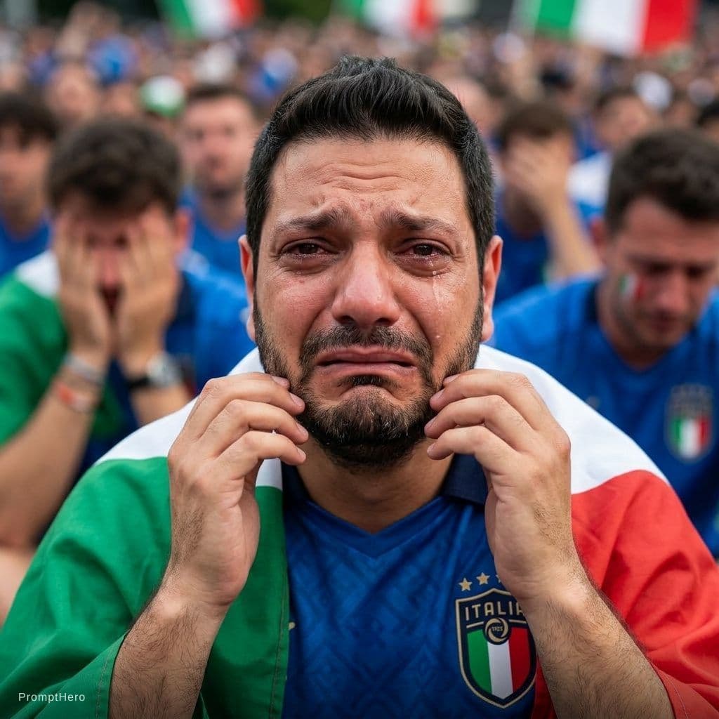 AI generated: fan of italy, crying because they didn't join the mondial