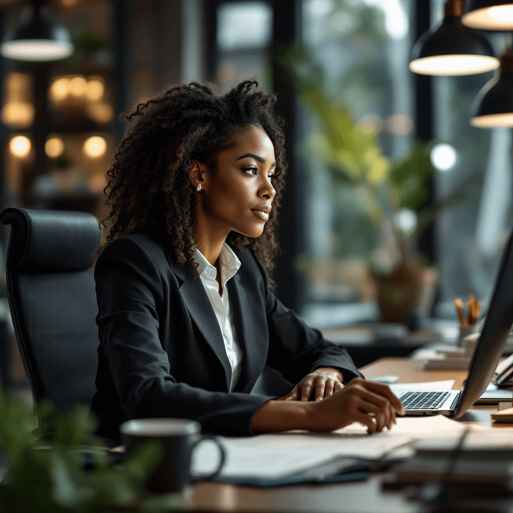 AI generated:  realistic female black tax professionals working in office