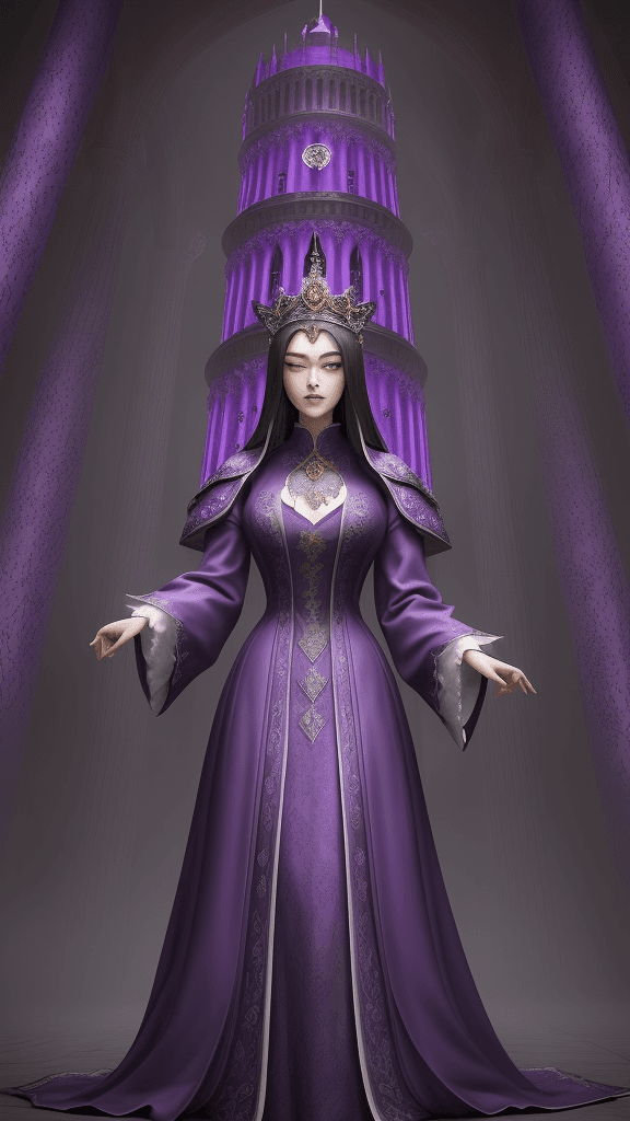 AI generated: Bring to life The Tower of Virtue in deep violet, giving it a regal and majestic appearance. Capture...