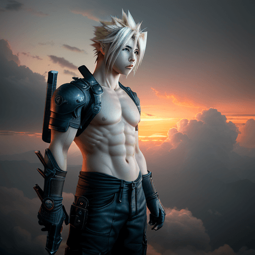 AI generated: Photo of a ultra realistic cloud strife whole body, dramatic light, pale sunrise, cinematic lighting...