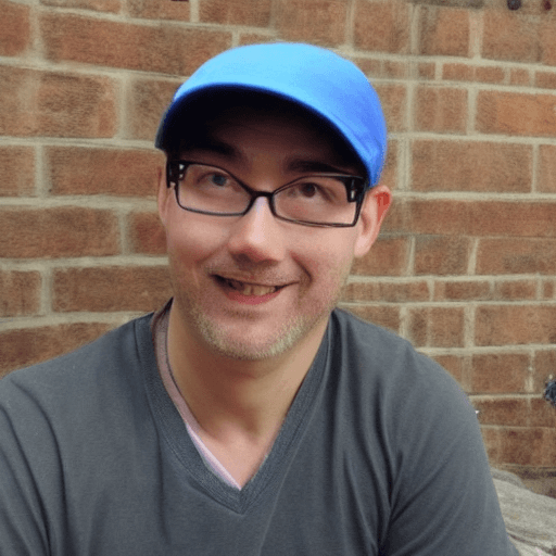 AI generated: A man with glasses and cartoon and wearing a blue cap