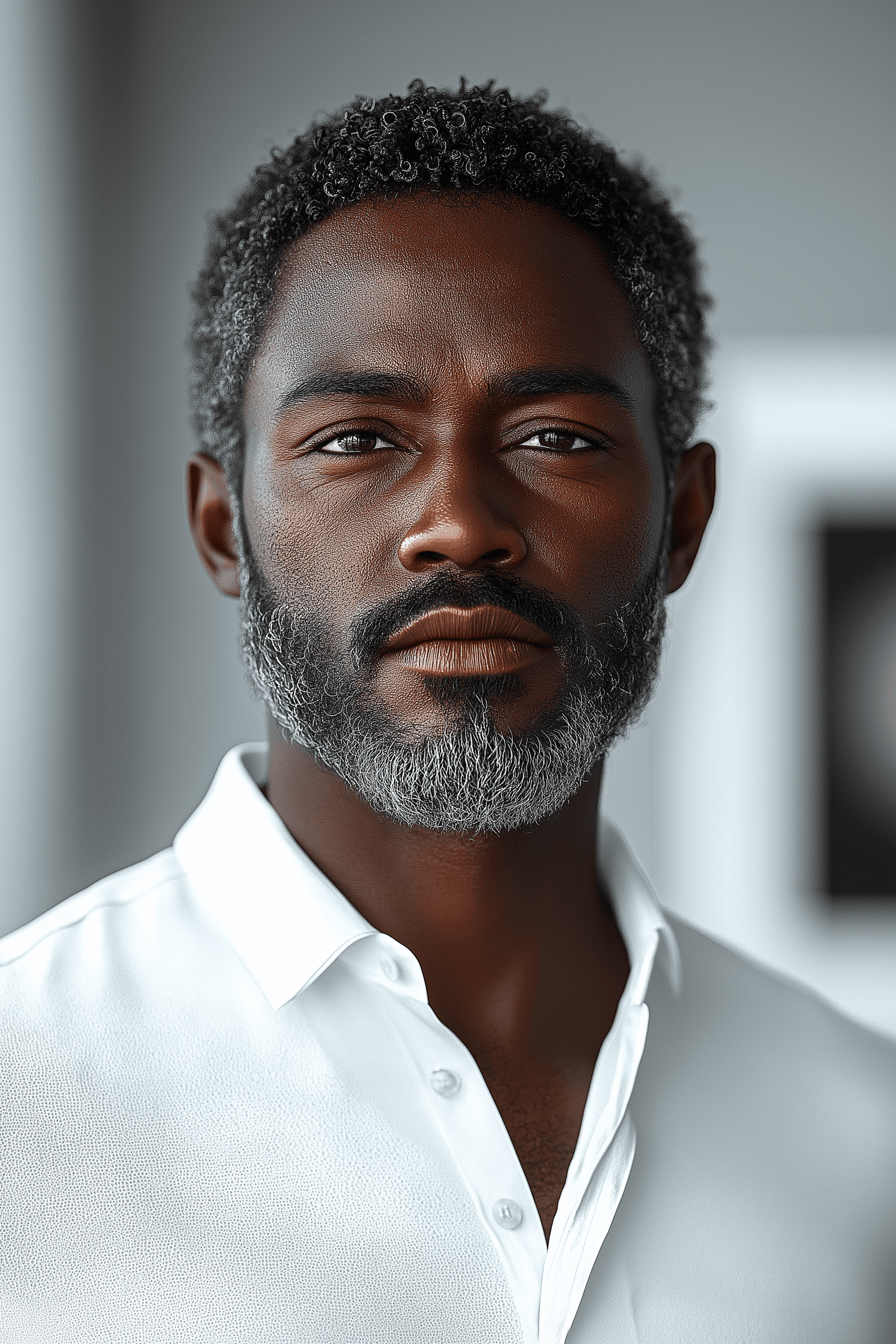 AI generated: Hyper-realistic portrait of a distinguished middle-aged Black man, 4k detailed, studio lighting, sha...
