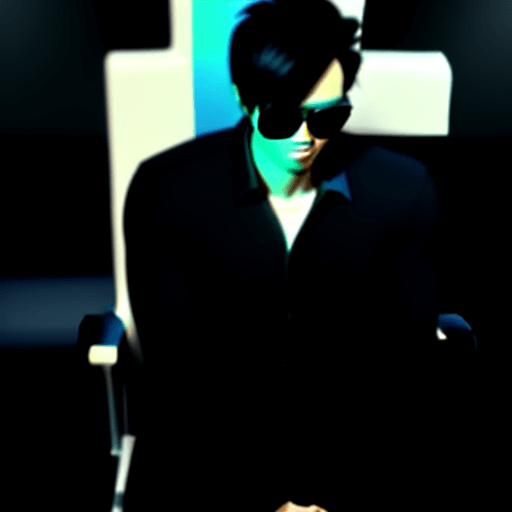 AI generated: make a very realistic 3D image of a 29-year-old Indonesian man sitting on the big chairs ,short blac...