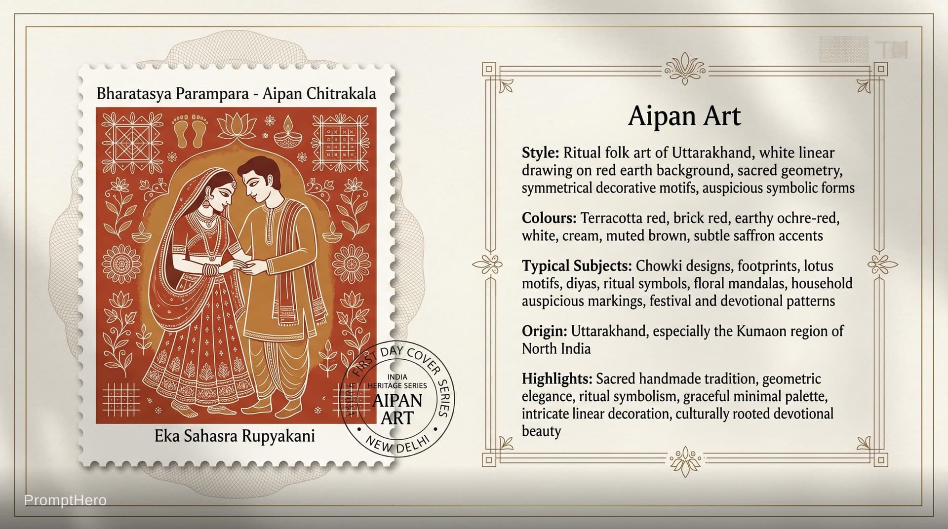 AI generated: Create a 16:9, 4K premium commemorative First Day Cover envelope inspired by India Post heritage des...