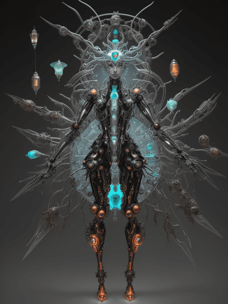 AI generated: futuristic style,mystical creature fused with different elements, head made entirely of mechanical c...