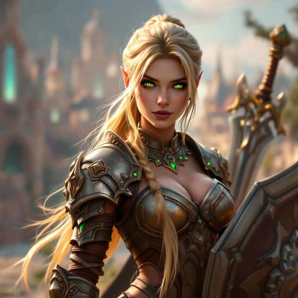 AI generated: ((Full body)), Small, highly detailed (Blood elf from World of Warcraft), long blond hair tied back ...