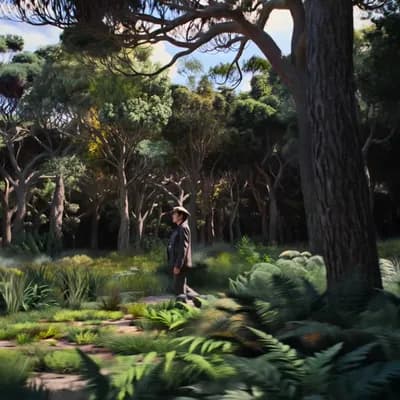 AI generated video: esta caminando este dibujo por el bosque