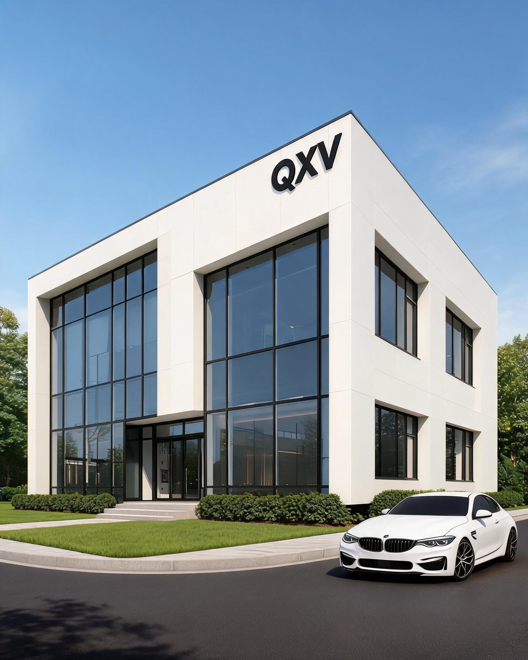 AI generated: Ultra-realistic architectural visualization of a contemporary office building with the letters 'QXV'...
