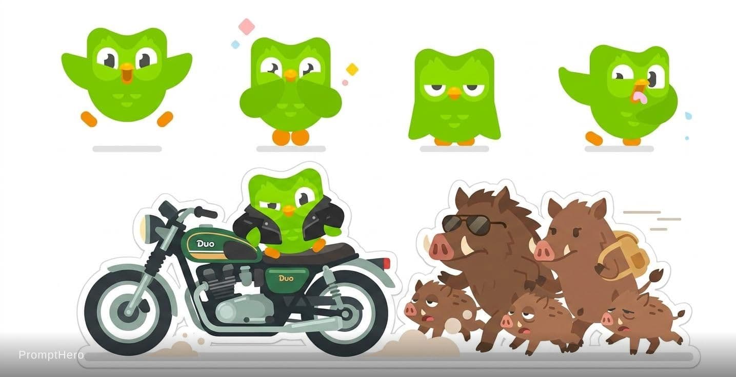AI generated: A cute chubby green cartoon owl with big expressive eyes and a confident smirk wearing a tiny leathe...