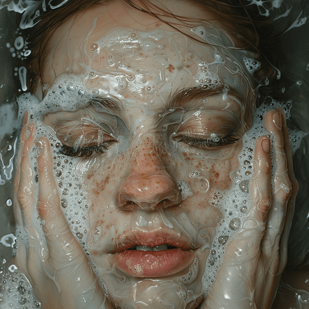 AI generated: person to wash mirror, in the style of alyssa monks, darkly romantic realism, grisaille, trompe-l'œi...
