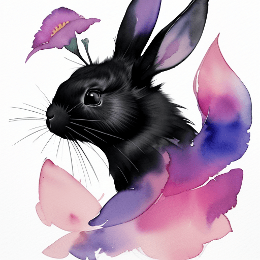 AI generated: ( watercolor \(medium\),    IrisCompiet:1.2),<lora:IrisCompietStyle:0.9>, side view of a black rabbi...