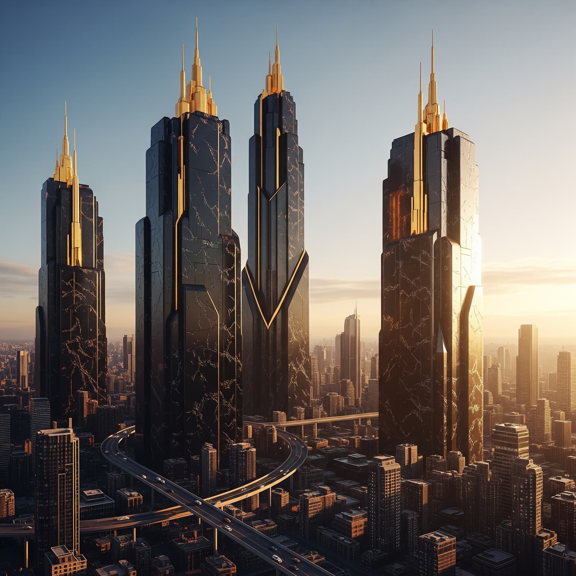 AI generated: A sprawling futuristic cityscape, with colossal skyscrapers sculpted from pure forged carbon fiber, ...