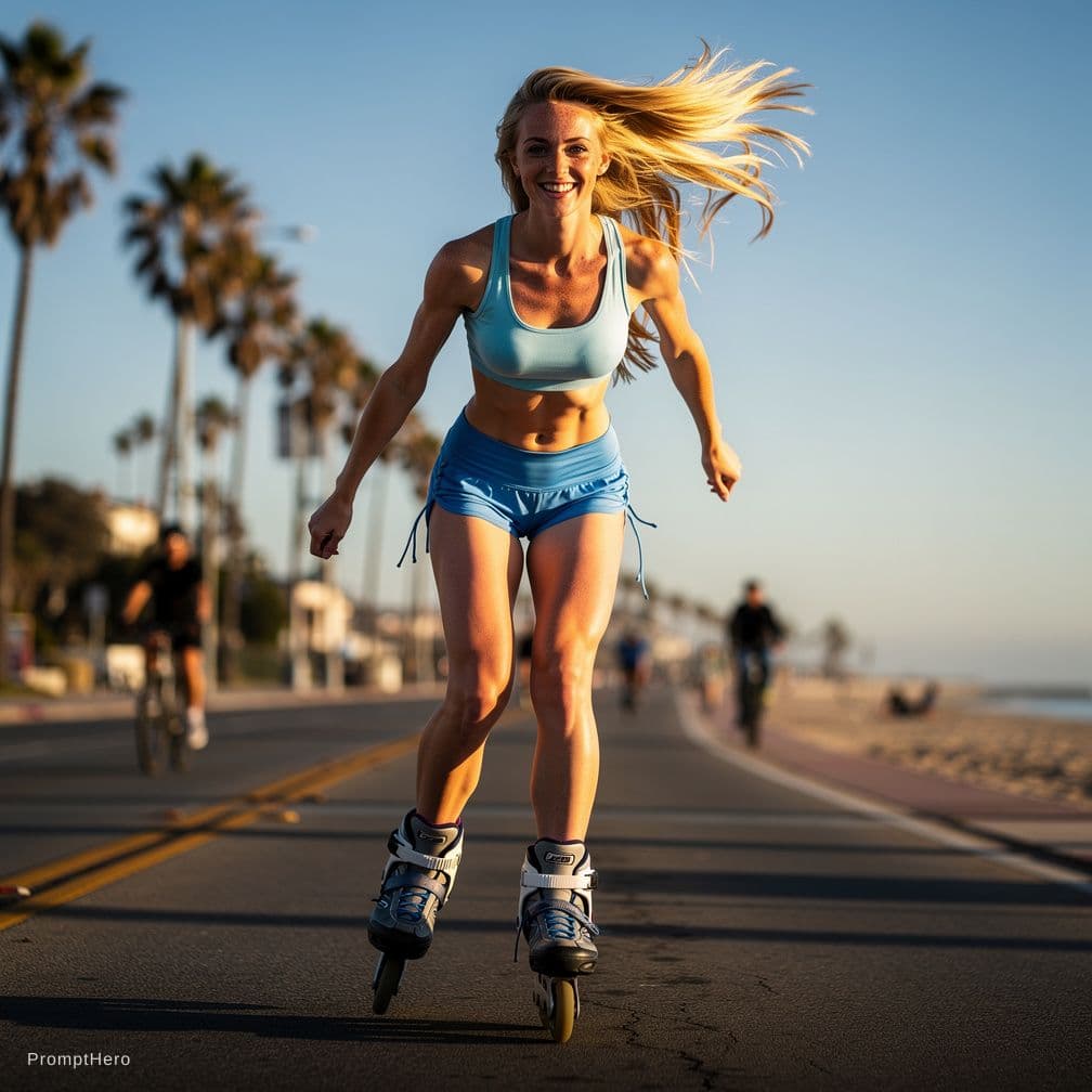 AI generated: a full body shot, front view, 4k, hyper realistic, action skating shot, of a cute, flat chested, 18 ...