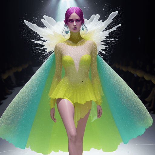 AI generated: light bubble, light art. water splashes. Canadian model walks, high vibrant colors,  during the Geor...