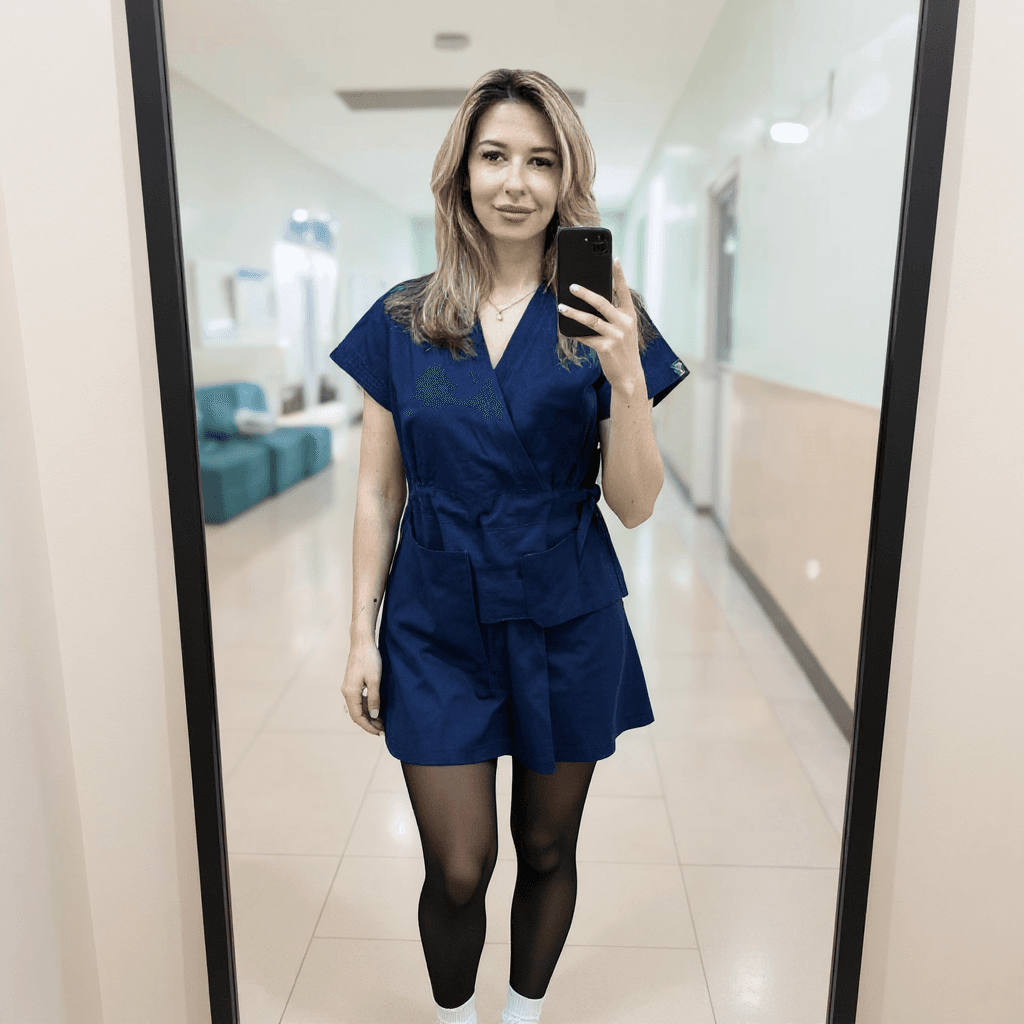 AI generated: selfie in front of mirror with stockings and white socks
