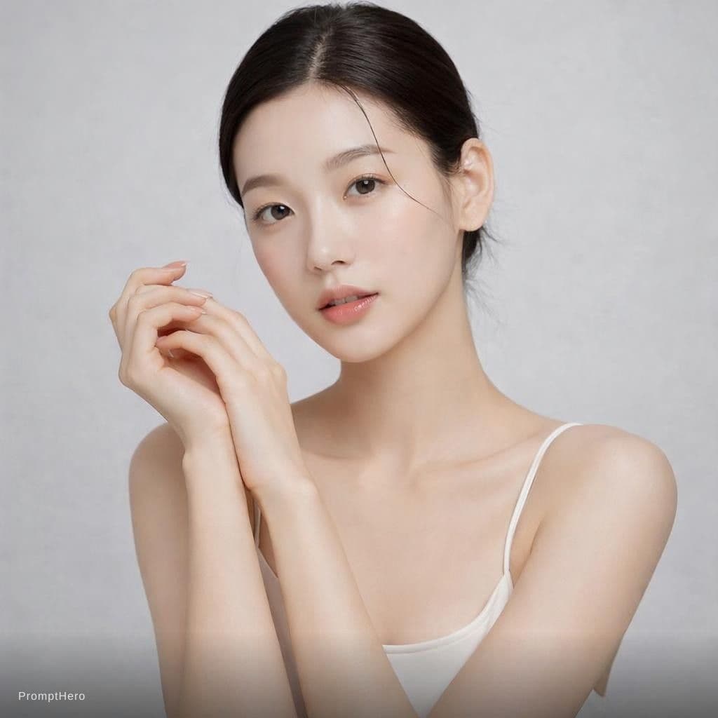AI generated: A beautiful 23-year-old Korean woman, with a light gray background.