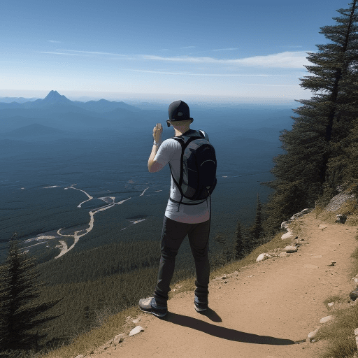 AI generated: dj haled that is hiking a mountain