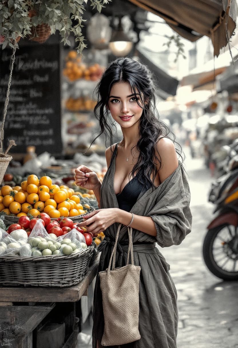 AI generated: Sketch Art, Beautiful Pencil Line Art, Artistic Brush Strokes, Beautiful, Market Vendor, Beautiful G...