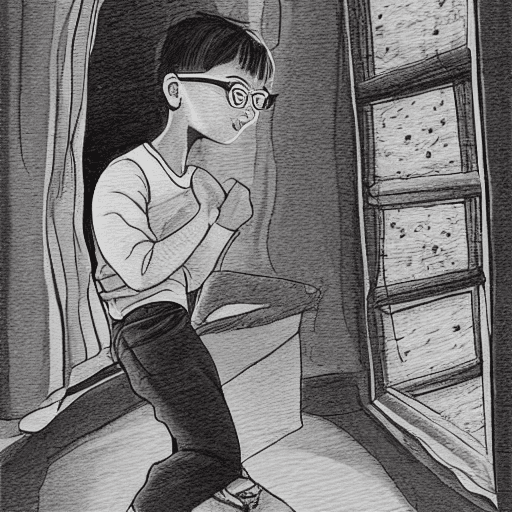 AI generated: Illustration, capturing the essence of a heartwarming scene. Depict a young boy, around , with glass...