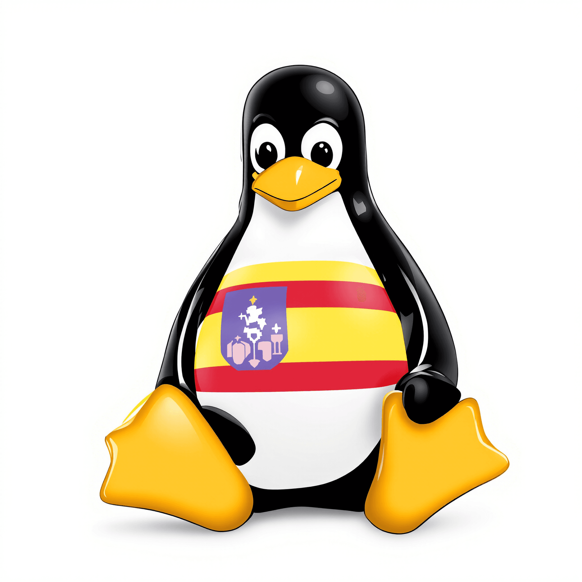 AI generated: linux tux with catalan flag on the belly without any effect and white background