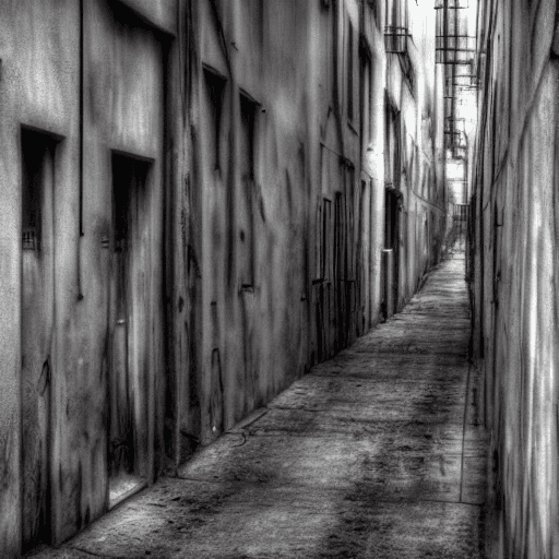 AI generated: "A dark, twisted alley, fit for a monster" realisitc, dark, suggest dark, 3k