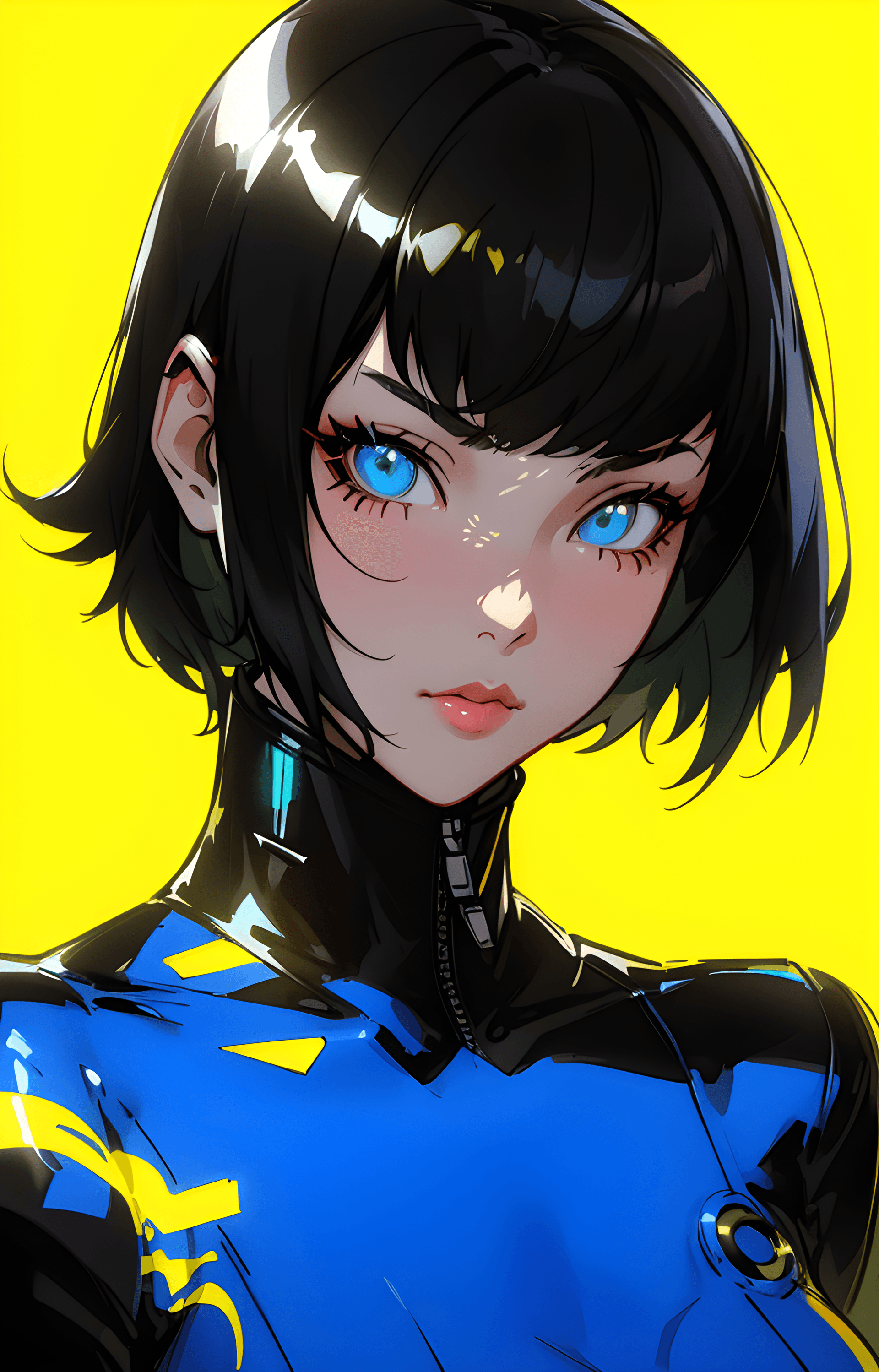 AI generated: a close up of a person wearing a blue and yellow outfit, cyberpunk art, by Ilya Kuvshinov, digital a...