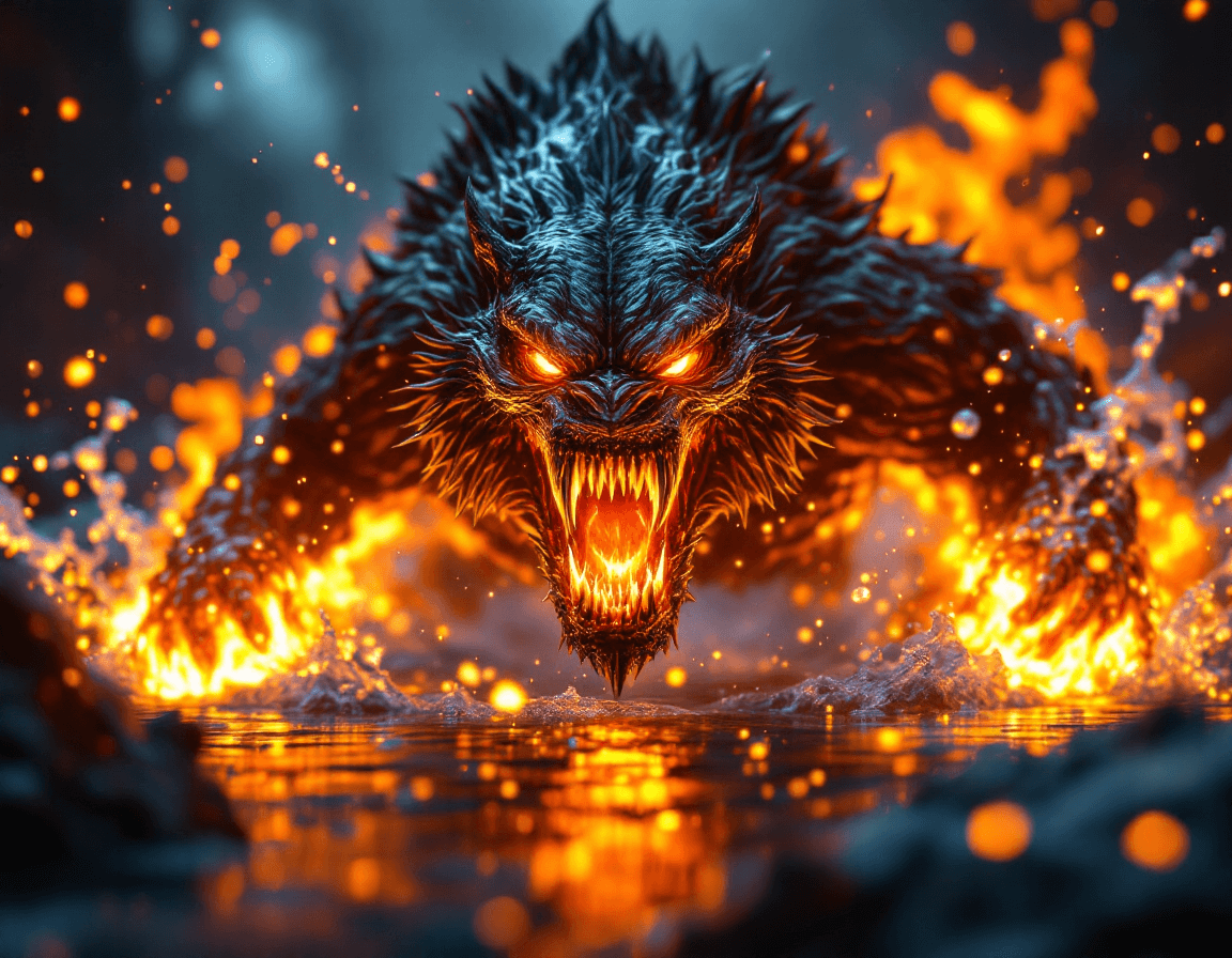 AI generated: A hyper-detailed, photorealistic image of a powerful, terrifying sabertooth tiger composed entirely ...