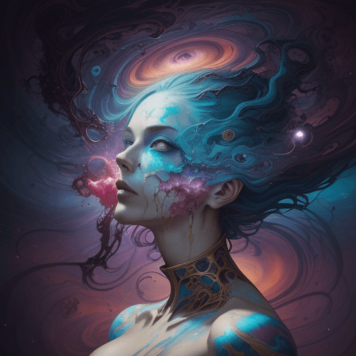 AI generated: a surreal picture with a woman's head in it, in the style of swirling colors, aleksi briclot, cosmic...
