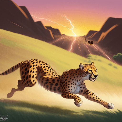 AI generated: Fearless cheetah, sprinting across the grasslands, with sleek body and lightning speed, by Pixar Ani...